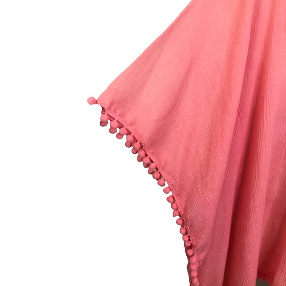Letarte Handmade Cover Up Womens S Salmon Pink Embroidered Floral Beach Pompom - Picture 7 of 10